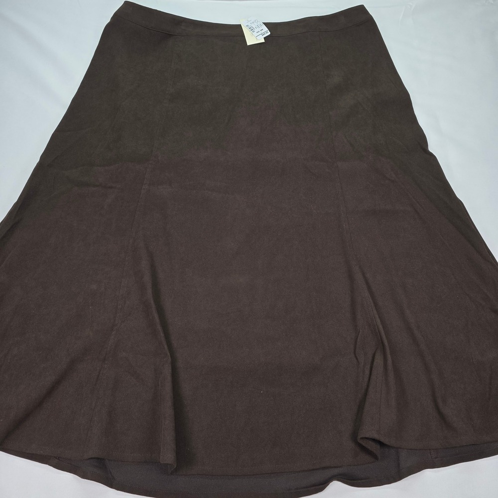 New CJ Banks Brown Faux Suede Midi Skirt Size 24W Elastic Waist Paneled A-Line